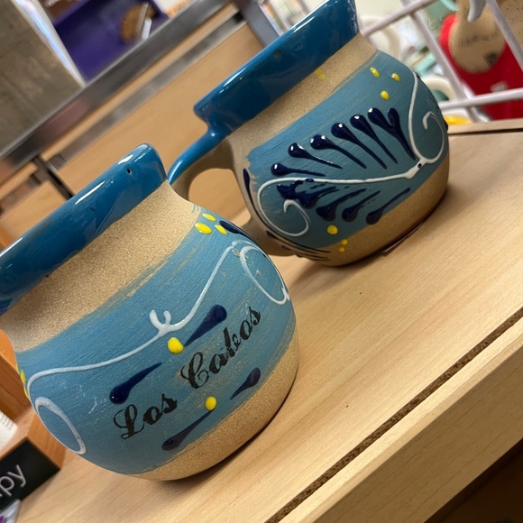 Los Cabos pottery Blue and Tan Mugs - Picture 1 of 5